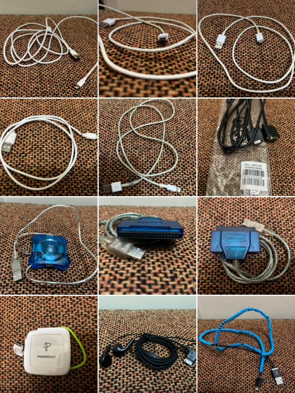 Assorted USB Charging & Data Cables Bundle - White, Black, Blue